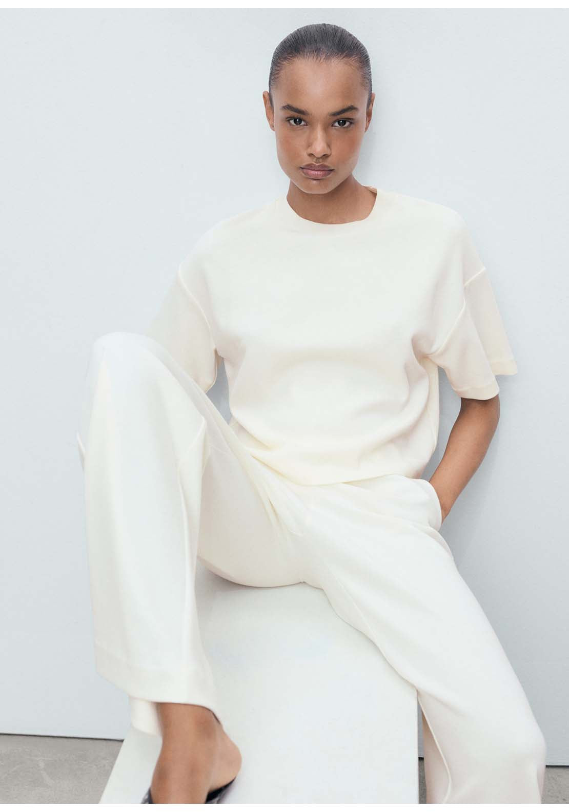 Mango T-Shirt Pico - Beige 1 Shaws Department Stores