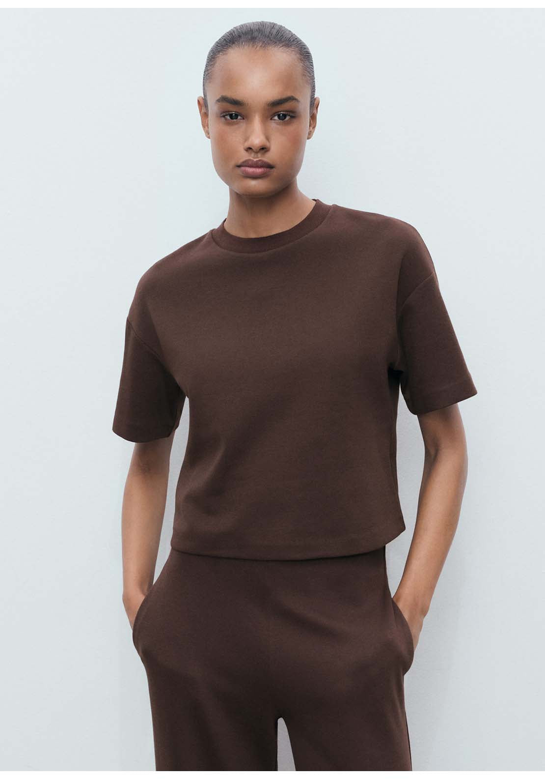 Mango T-Shirt Pico - Brown 1 Shaws Department Stores