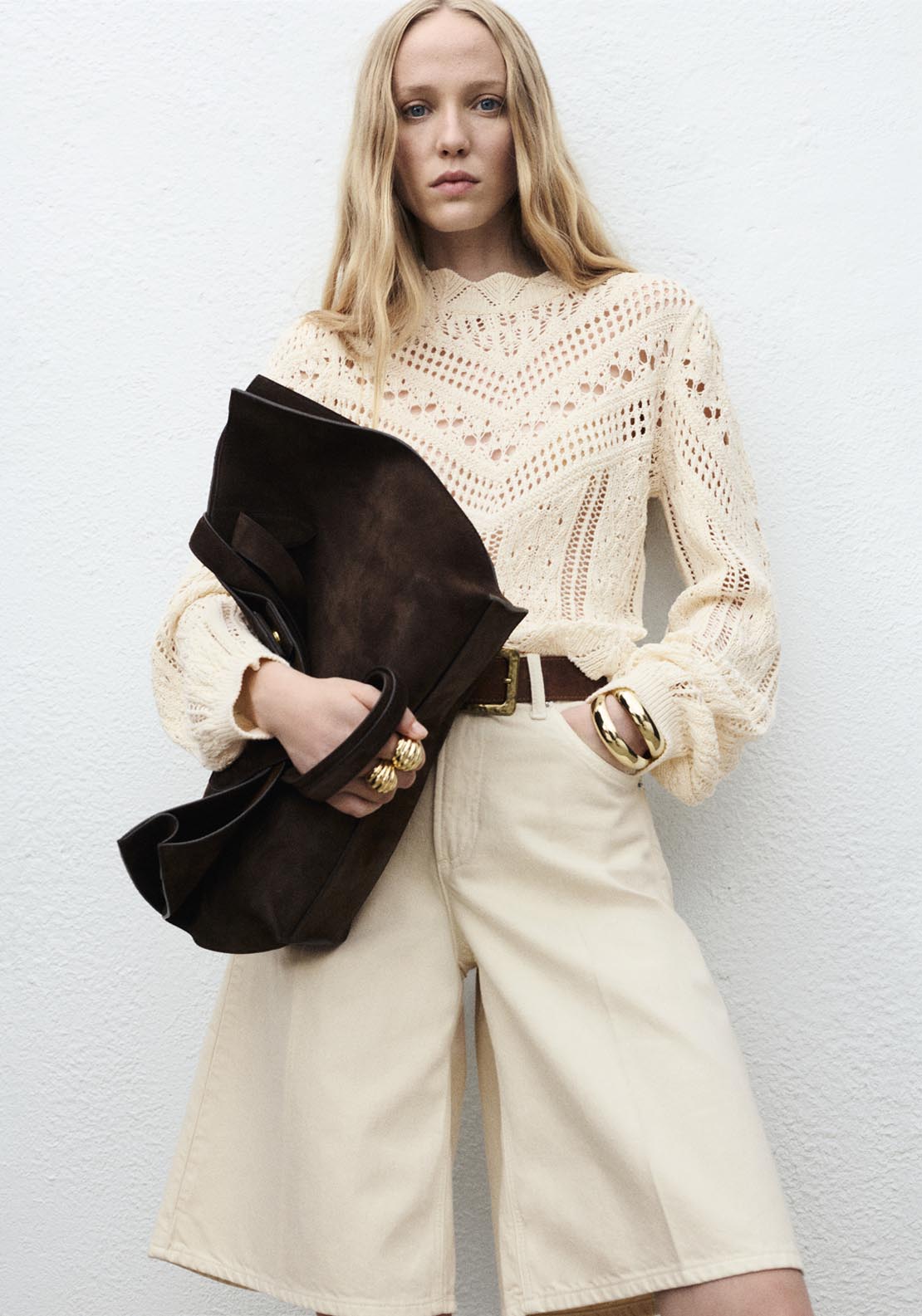 Mango Knitted Sweater With Openwork Details - Beige 1 Shaws Department Stores