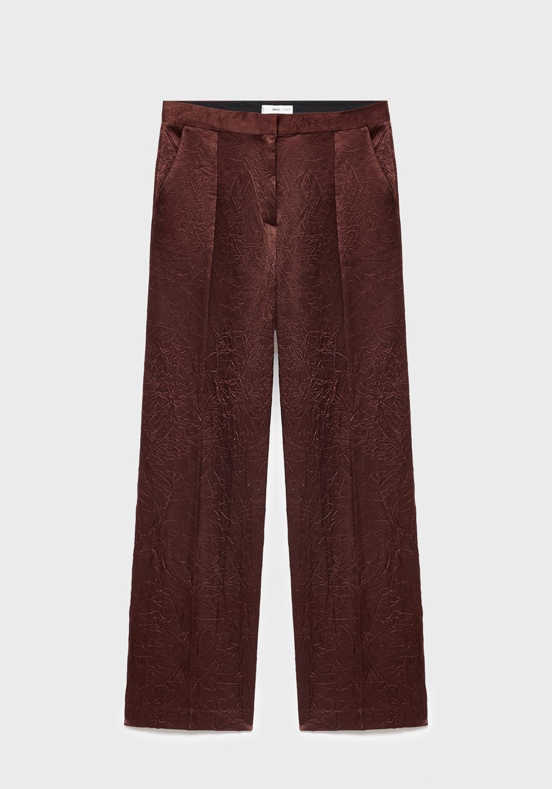 Mango Straight Leg Crinkled Effect Trousers - Brown 6 Shaws Department Stores