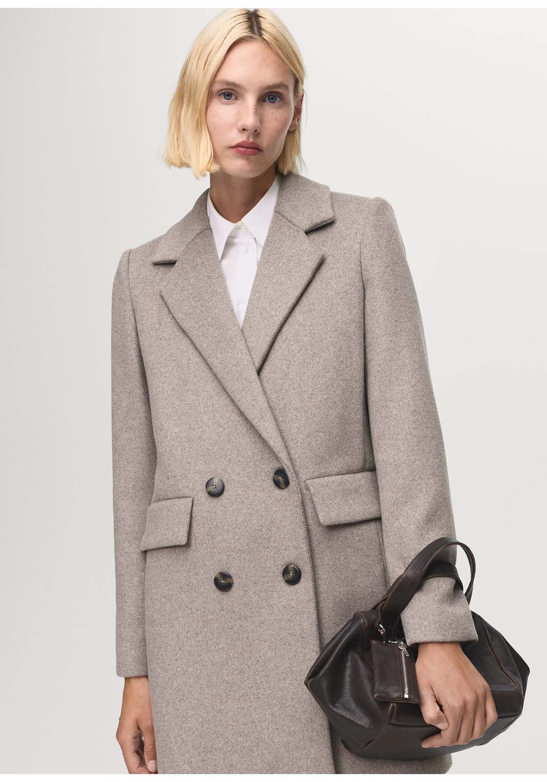 Double-Breasted Wool Coat - Brown