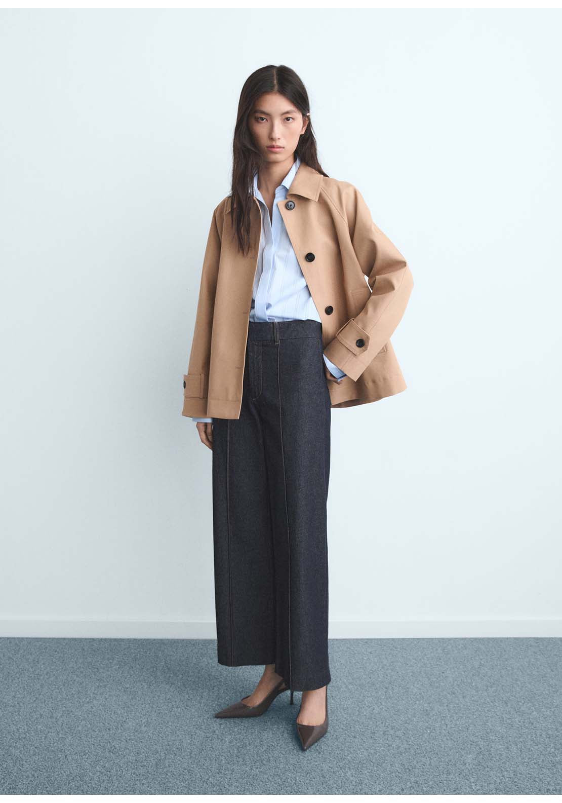 High-Waisted Culotte Jeans With Stitching - Blue