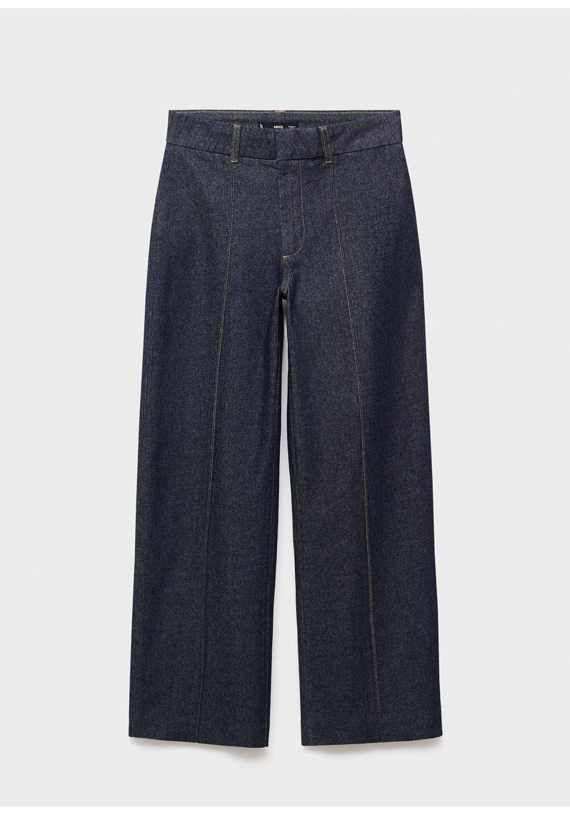 High-Waisted Culotte Jeans With Stitching - Blue
