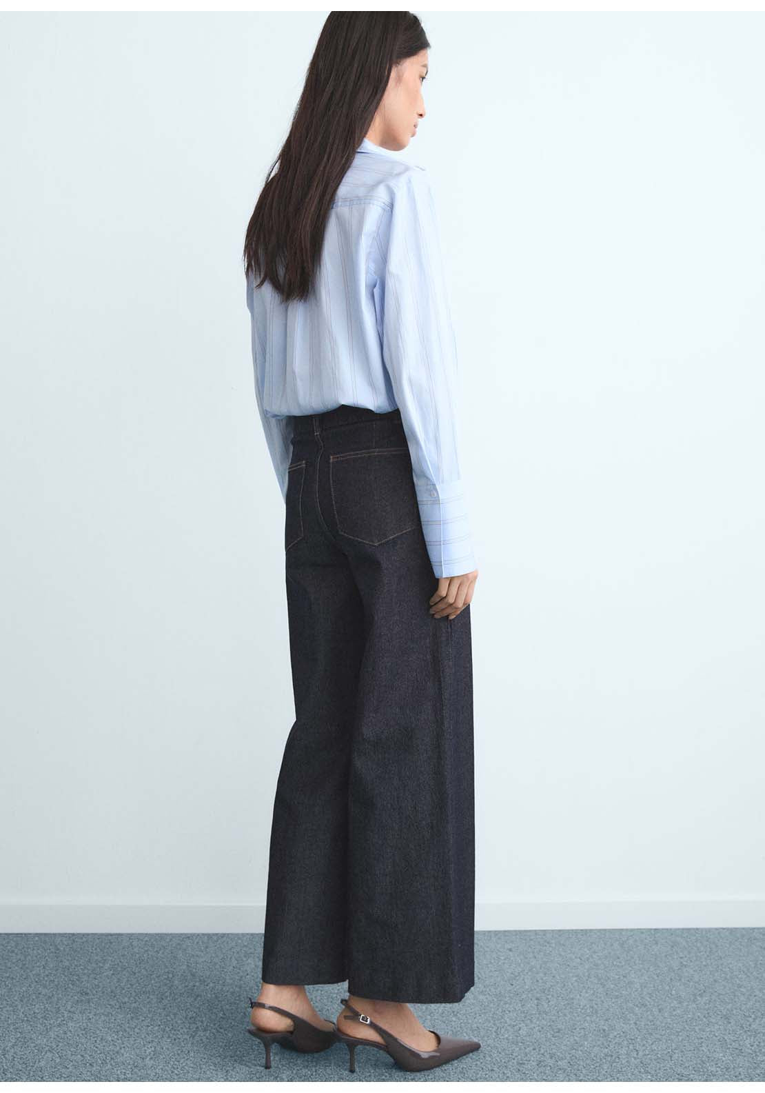 High-Waisted Culotte Jeans With Stitching - Blue
