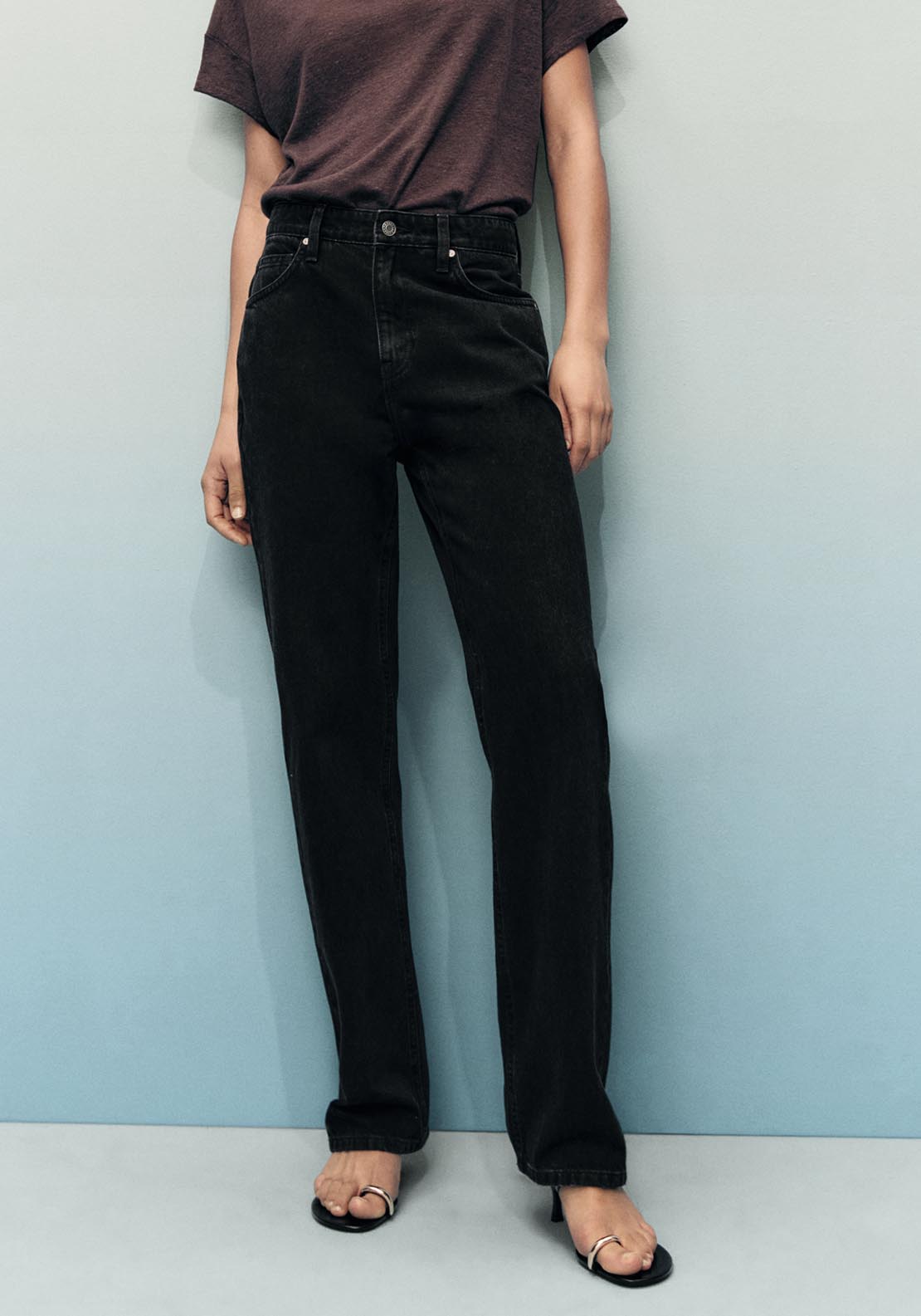 Mango Matilda High Rise Straight Jeans - Grey 1 Shaws Department Stores