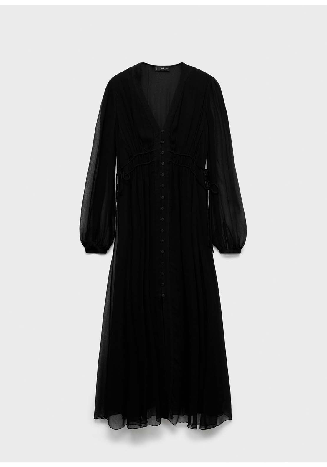 Puff Sleeved Chiffon Dress - Black
