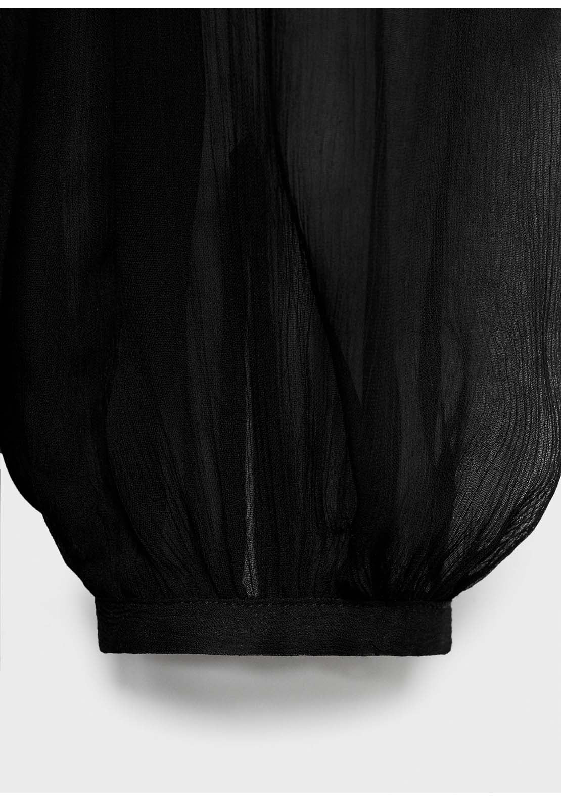 Puff Sleeved Chiffon Dress - Black