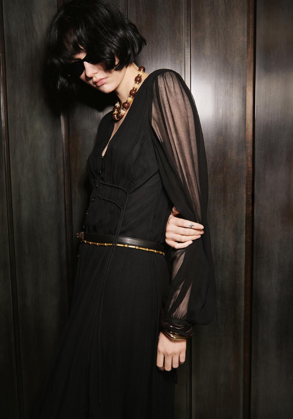 Mango Puff Sleeved Chiffon Dress - Black 3 Shaws Department Stores