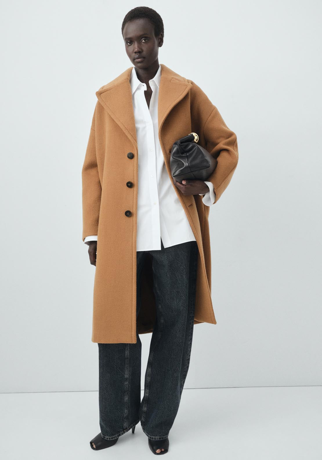 Mango Lapel Manteco Wool Coat - Brown 1 Shaws Department Stores