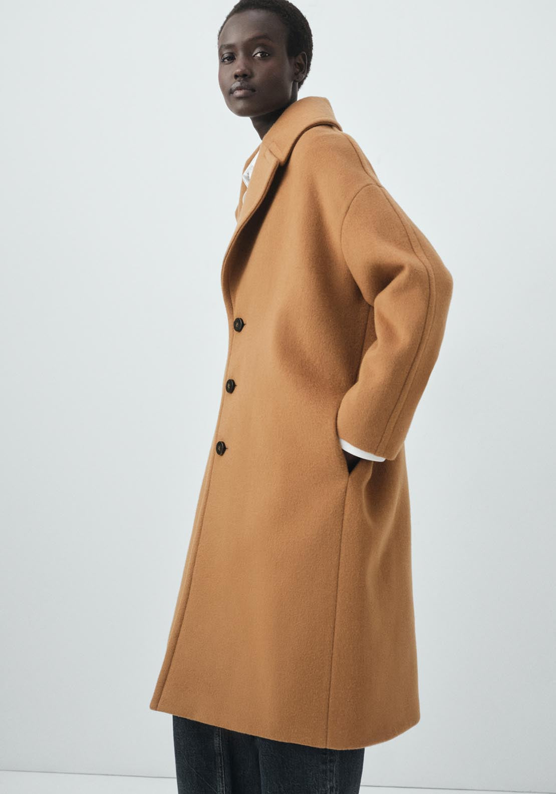 Mango Lapel Manteco Wool Coat - Brown 3 Shaws Department Stores