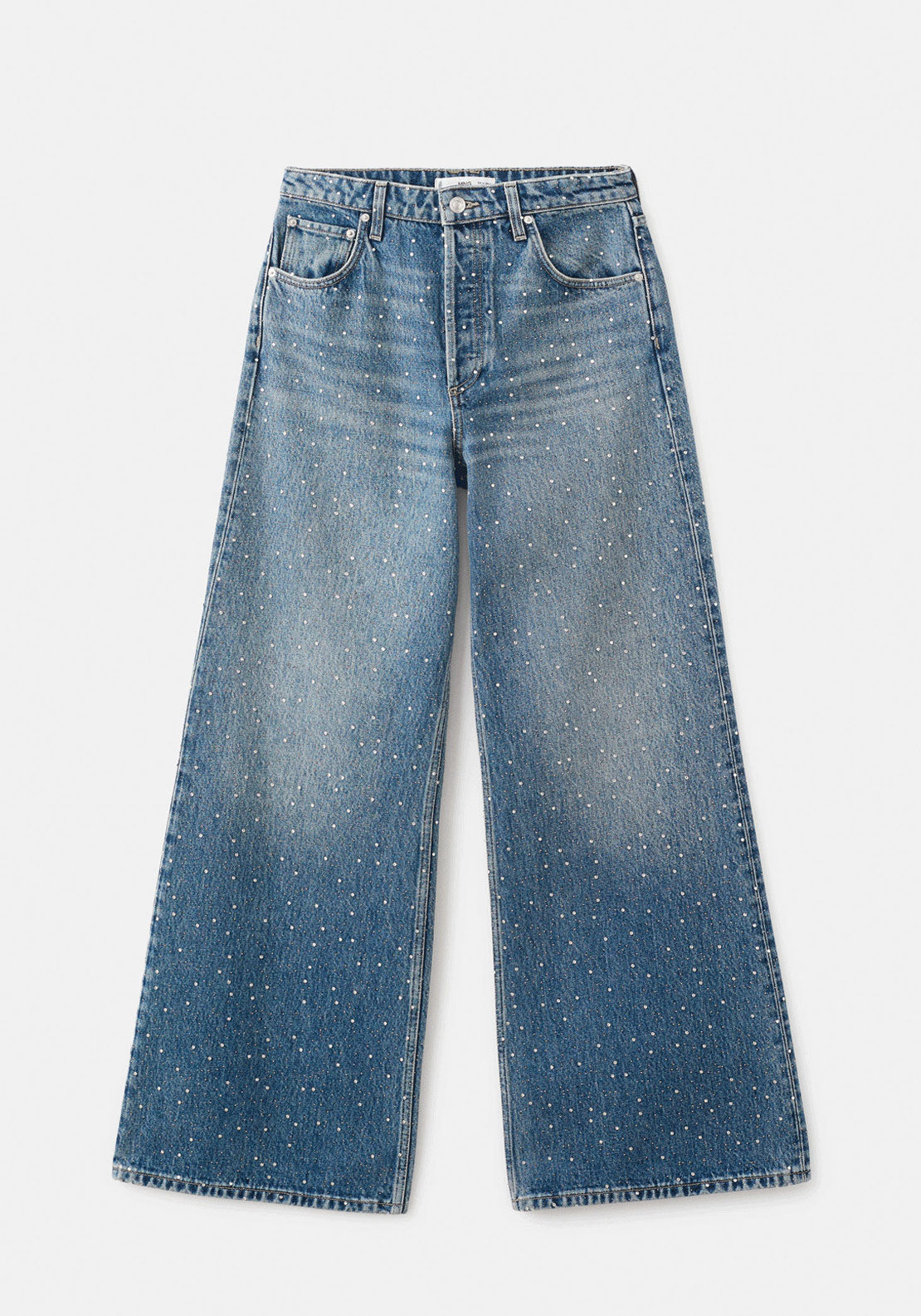 Wide Jeans With Rhinestones - Blue