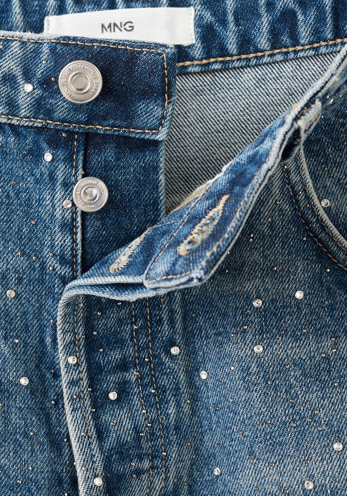 Wide Jeans With Rhinestones - Blue