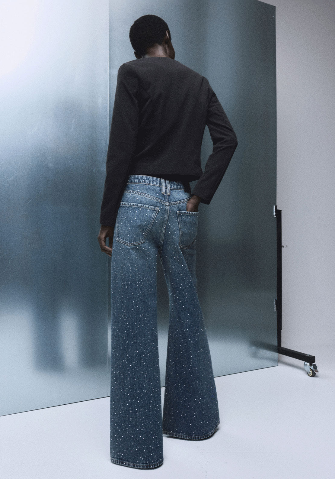 Wide Jeans With Rhinestones - Blue