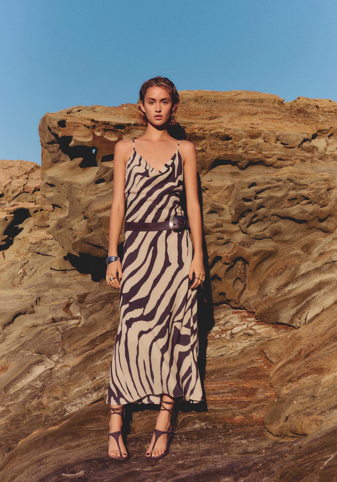 Mango AnimalPrint Dress With Draped Neckline - Brown 1 Shaws Department Stores