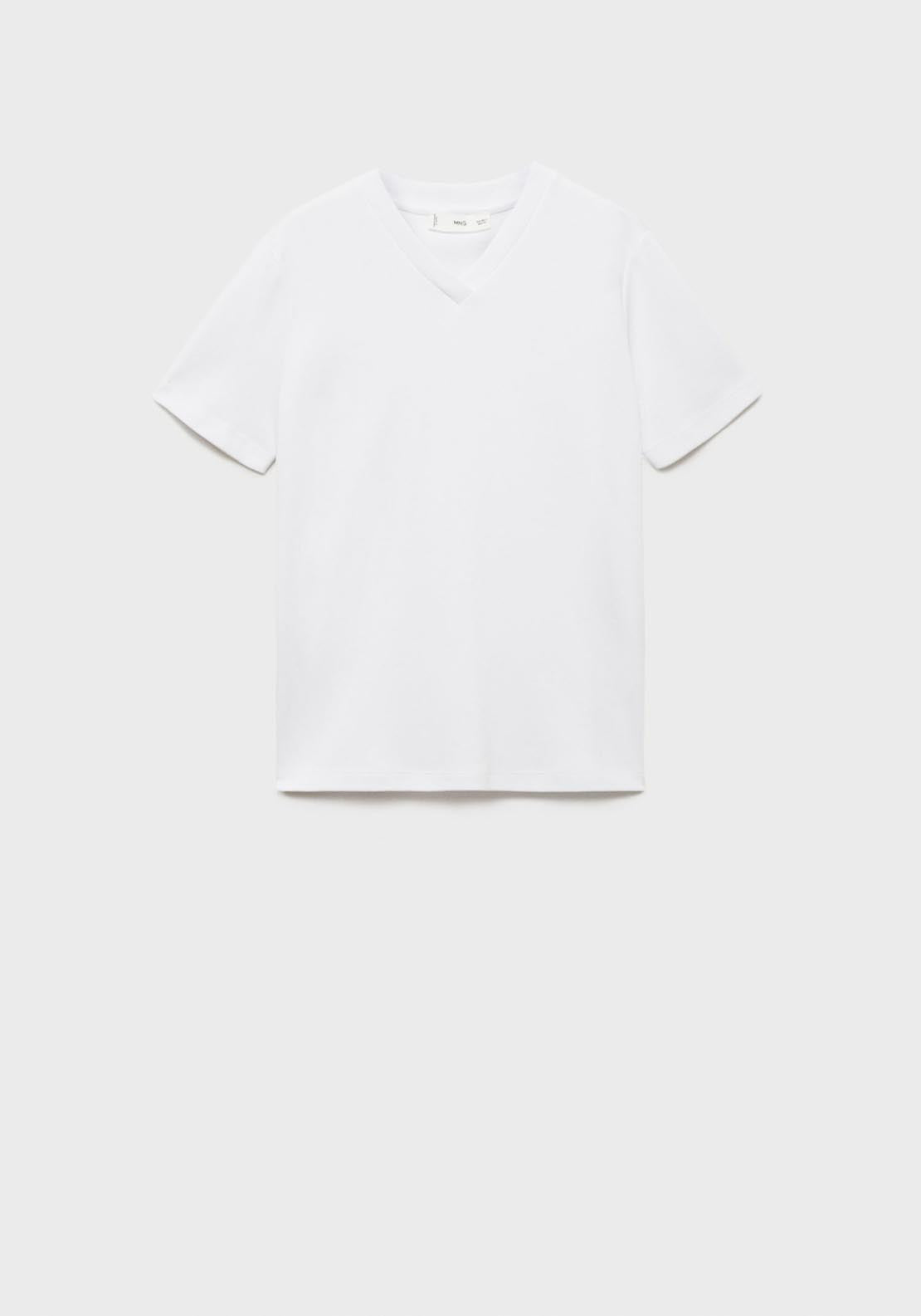 Mango Short Sleeve V Neck T-Shirt - White 6 Shaws Department Stores