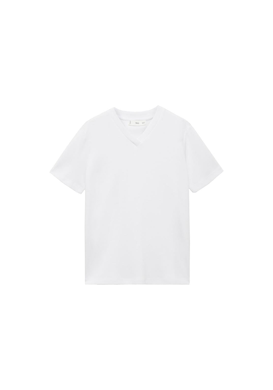 Mango Short Sleeve V Neck T-Shirt - White 7 Shaws Department Stores