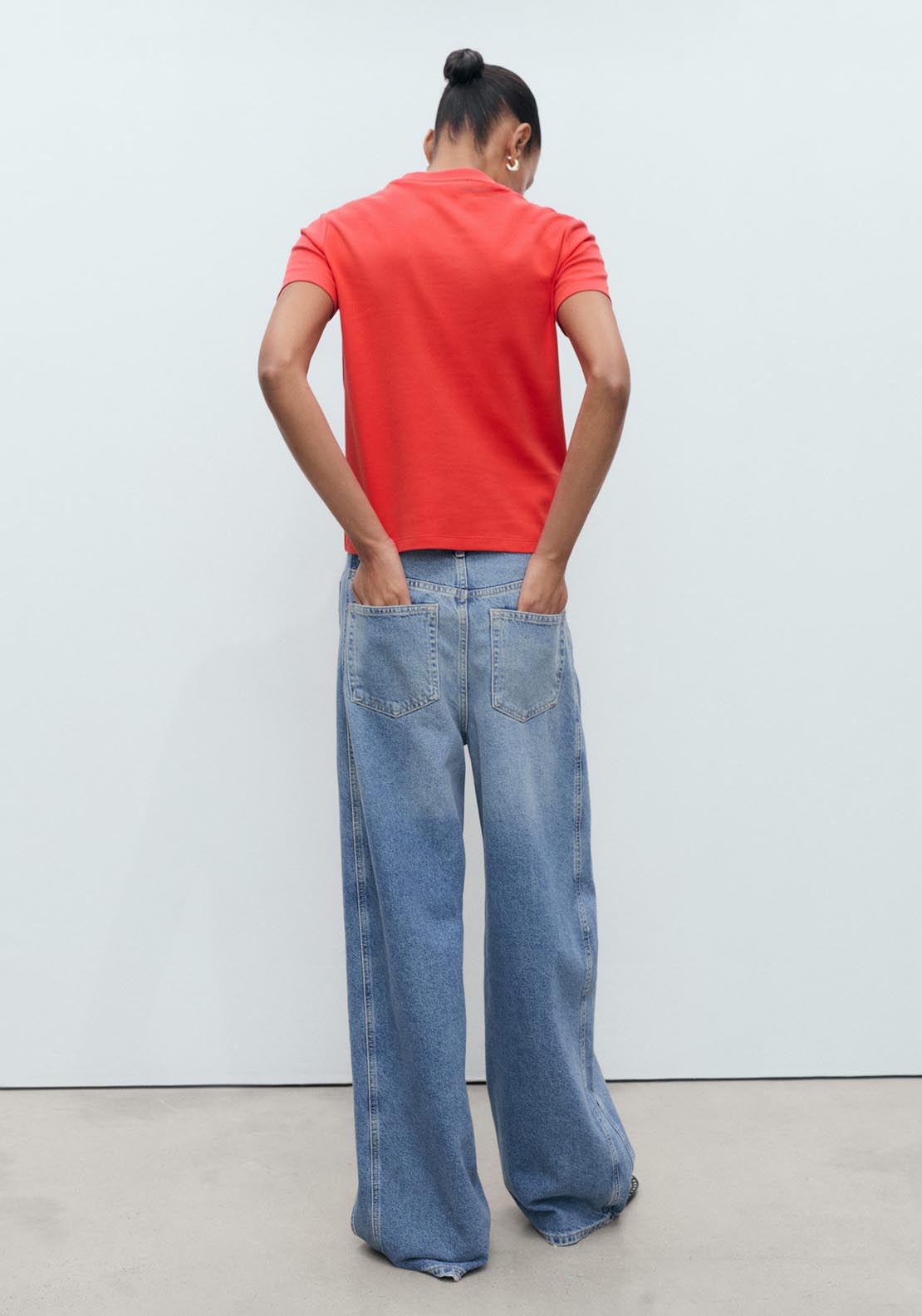 Mango Short Sleeve V Neck T-Shirt - Red 2 Shaws Department Stores