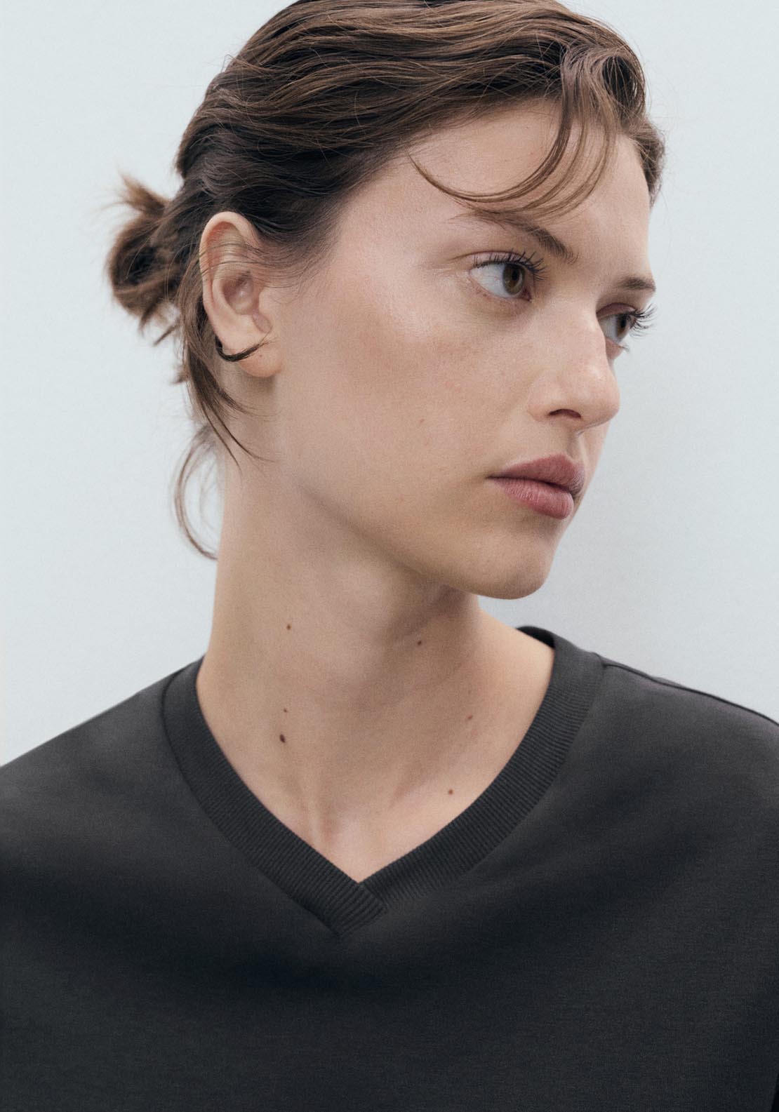 Mango V Neck Cotton T-Shirt - Black 3 Shaws Department Stores