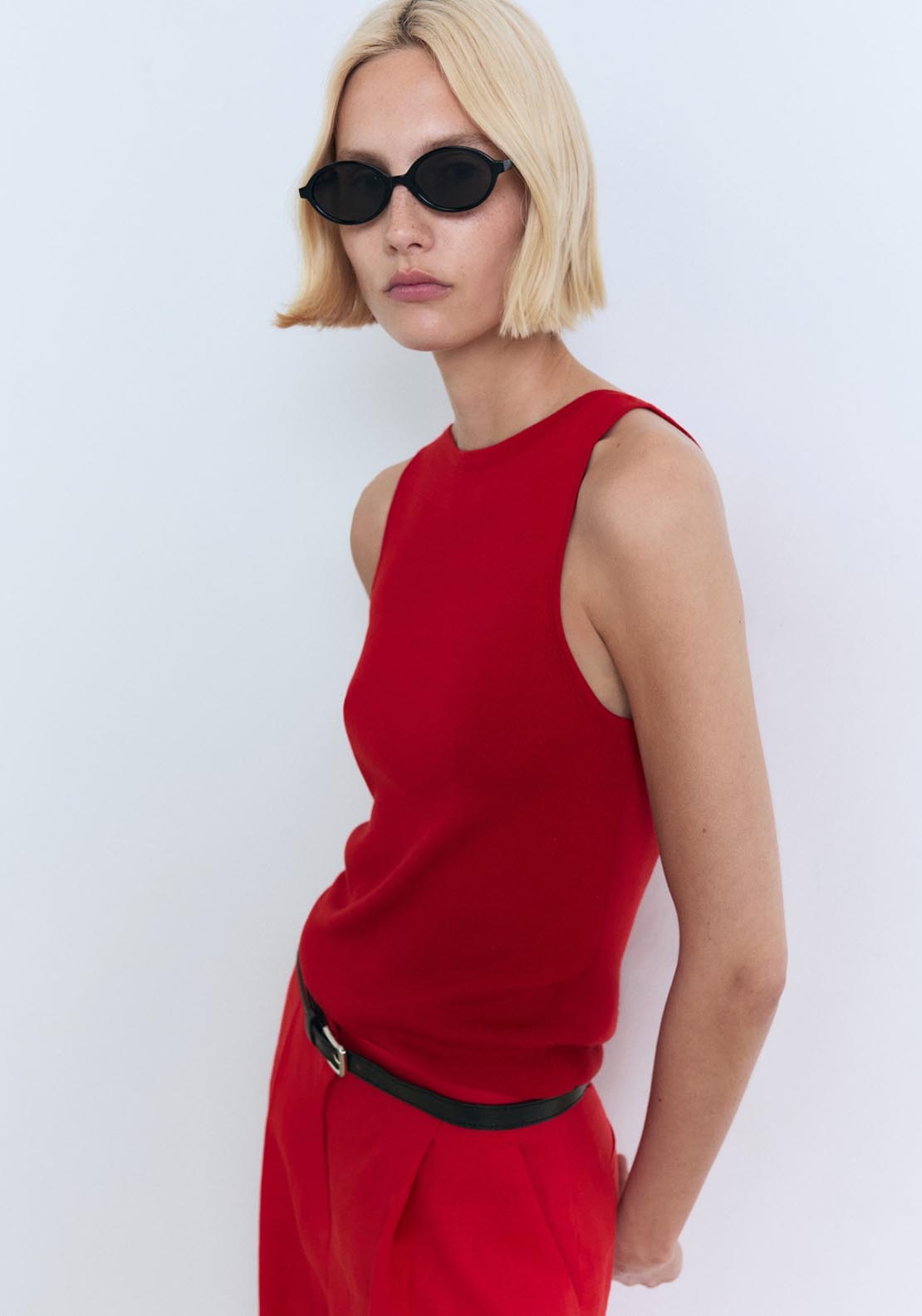 Mango Fine Knit Top - Red 1 Shaws Department Stores