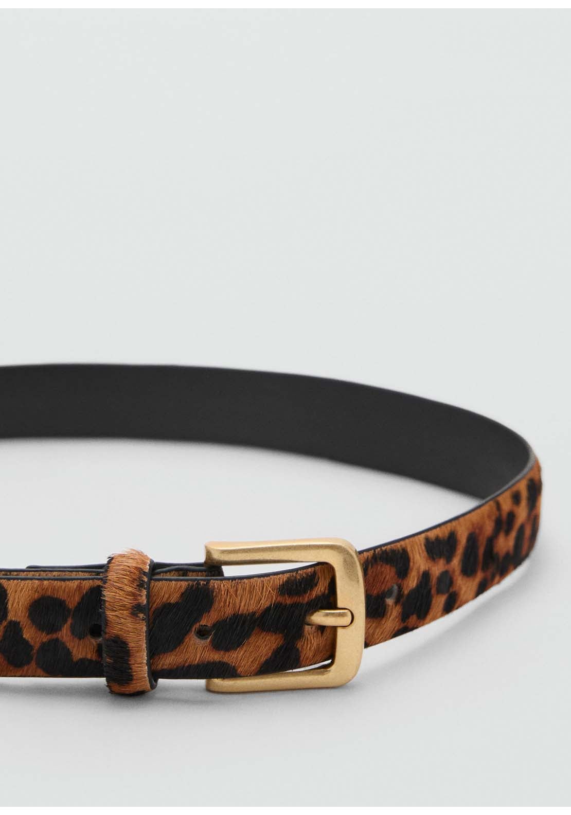 Animal Print Leather Belt - Brown