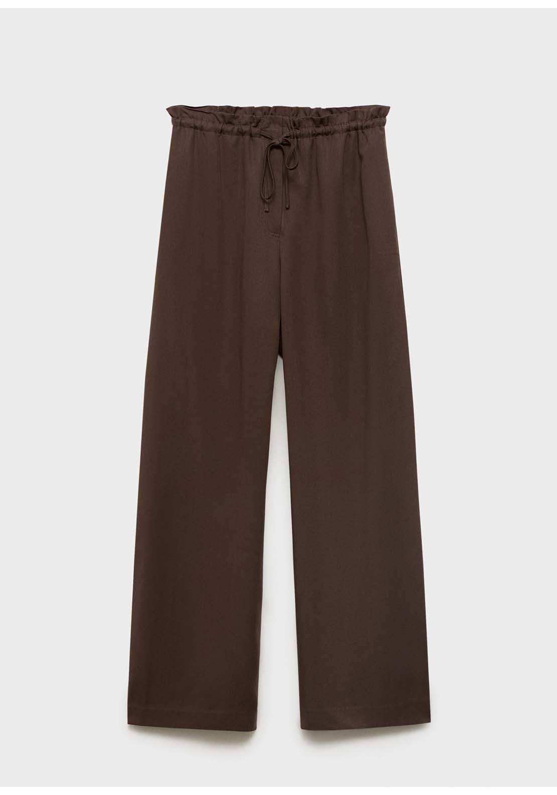 Lyocell Wideleg Trousers With Drawstring - Brown