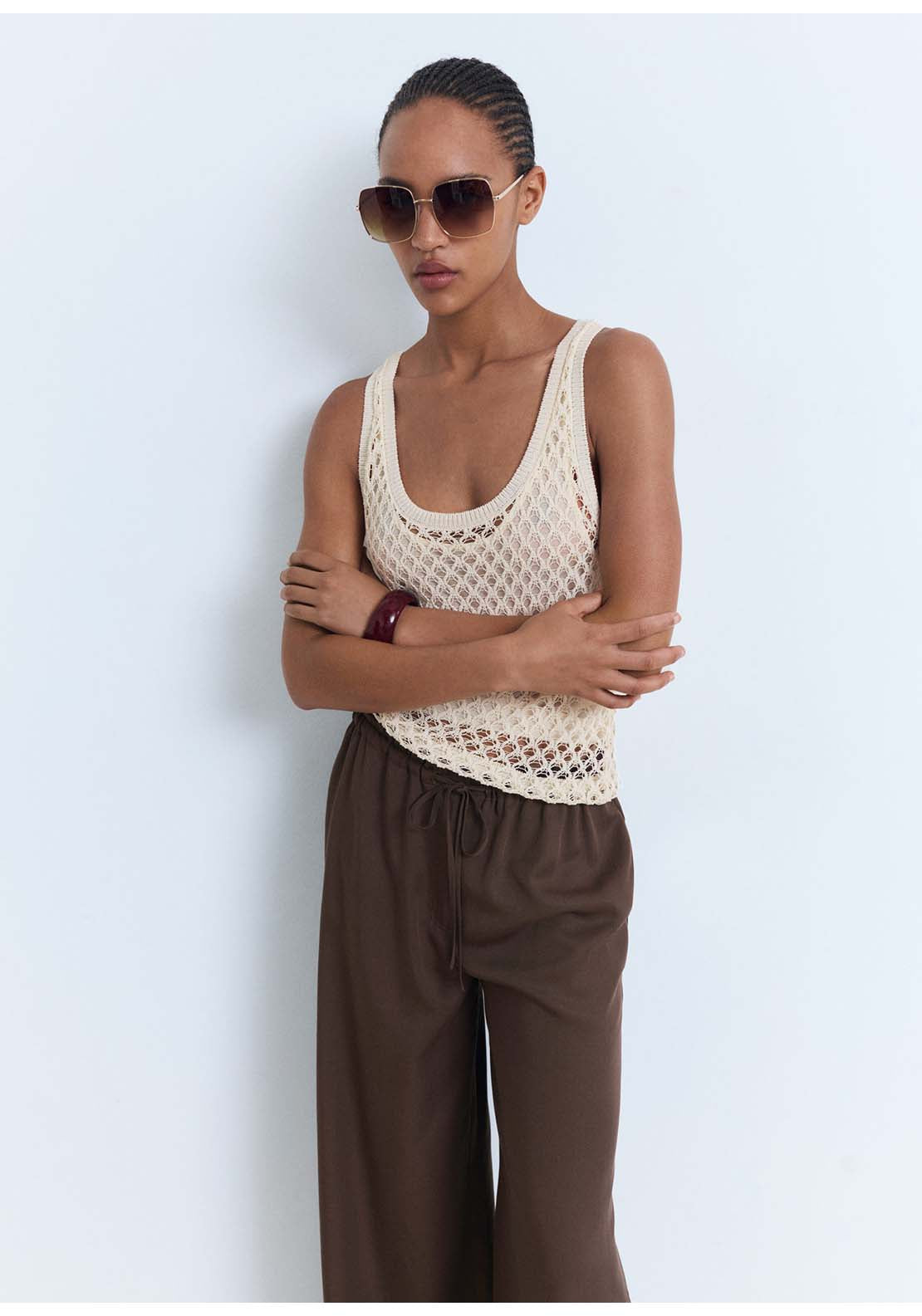 Lyocell Wideleg Trousers With Drawstring - Brown