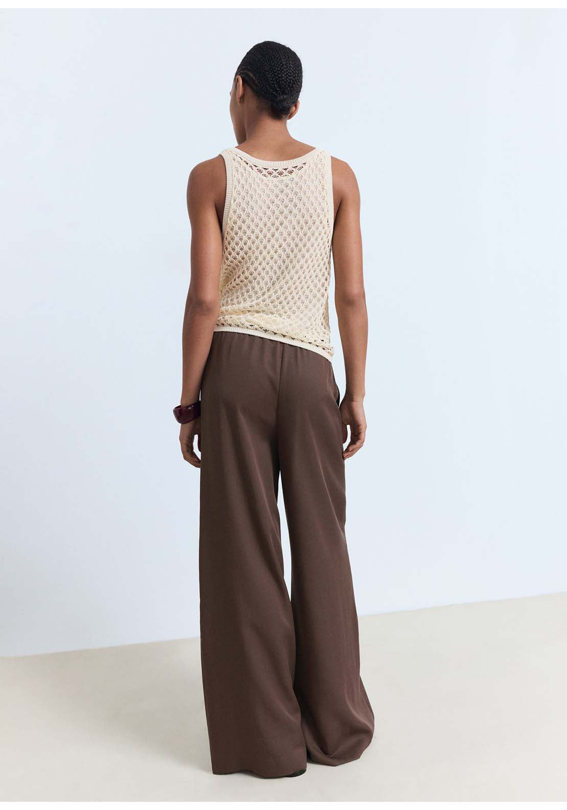 Lyocell Wideleg Trousers With Drawstring - Brown