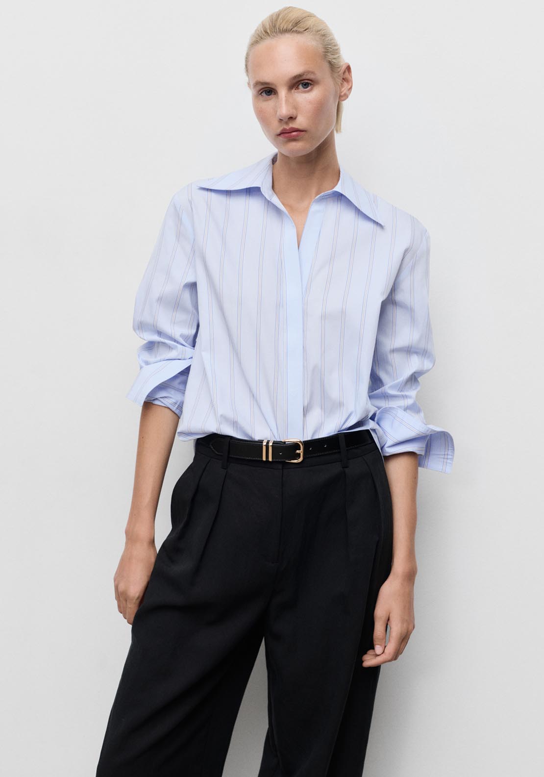 Mango Lapels Striped Shirt - Blue 1 Shaws Department Stores