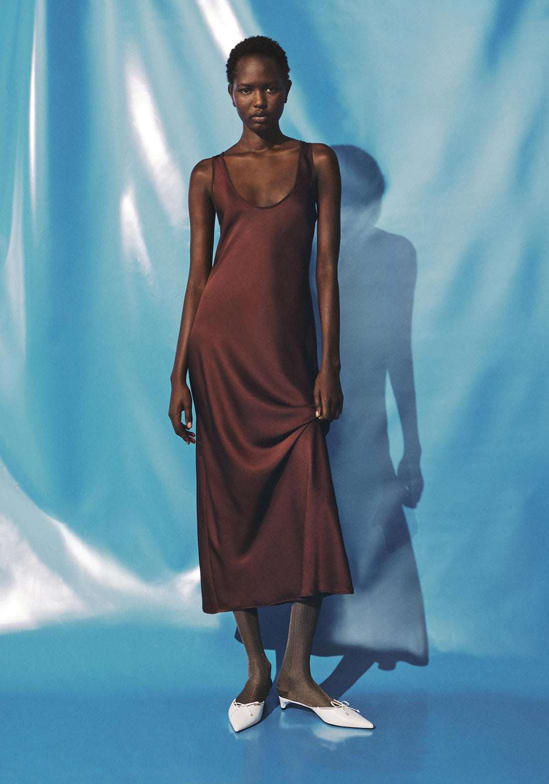 Satin Dress With Low Cut Neckline