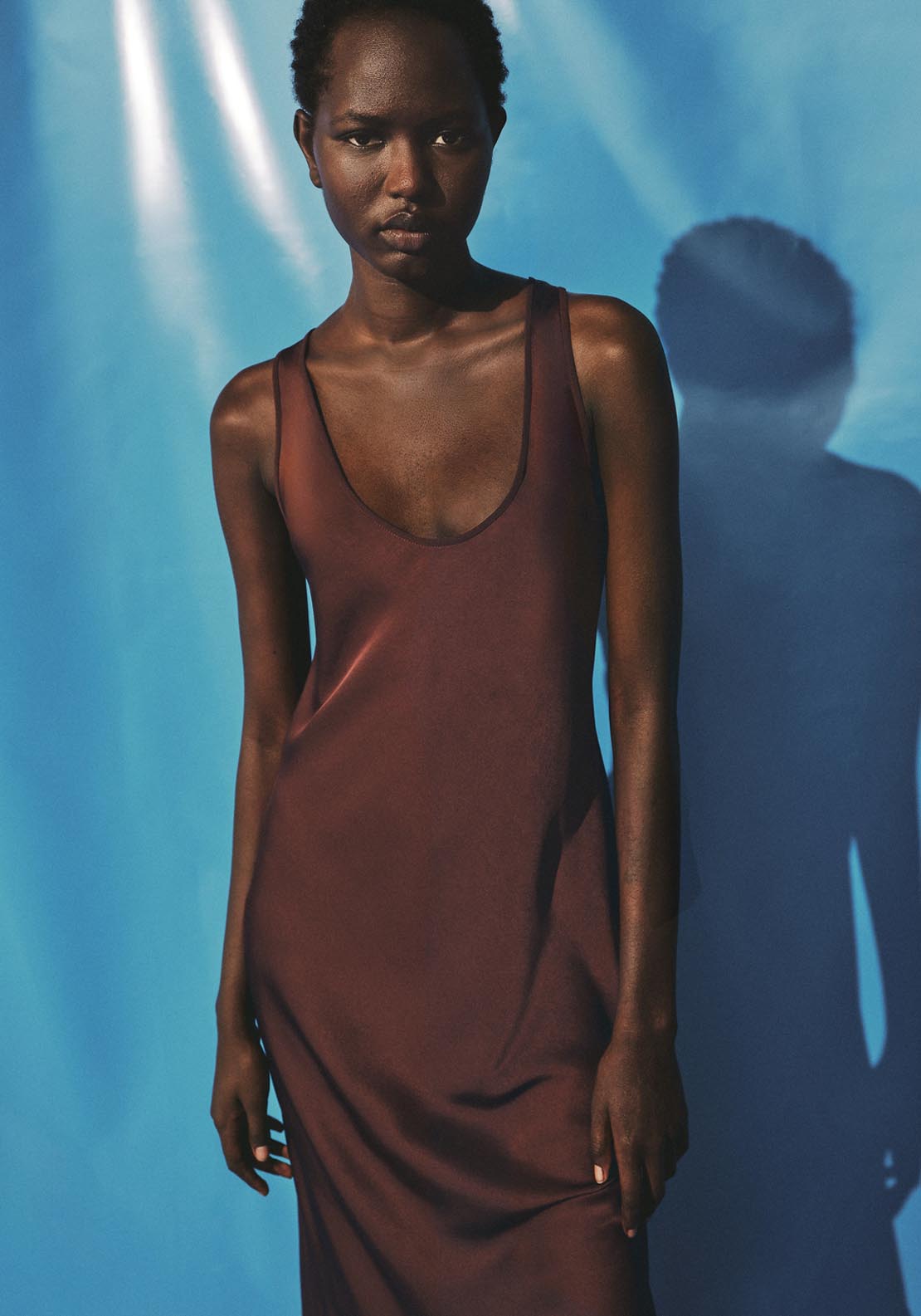 Mango Satin Dress With Low Cut Neckline - Brown 4 Shaws Department Stores
