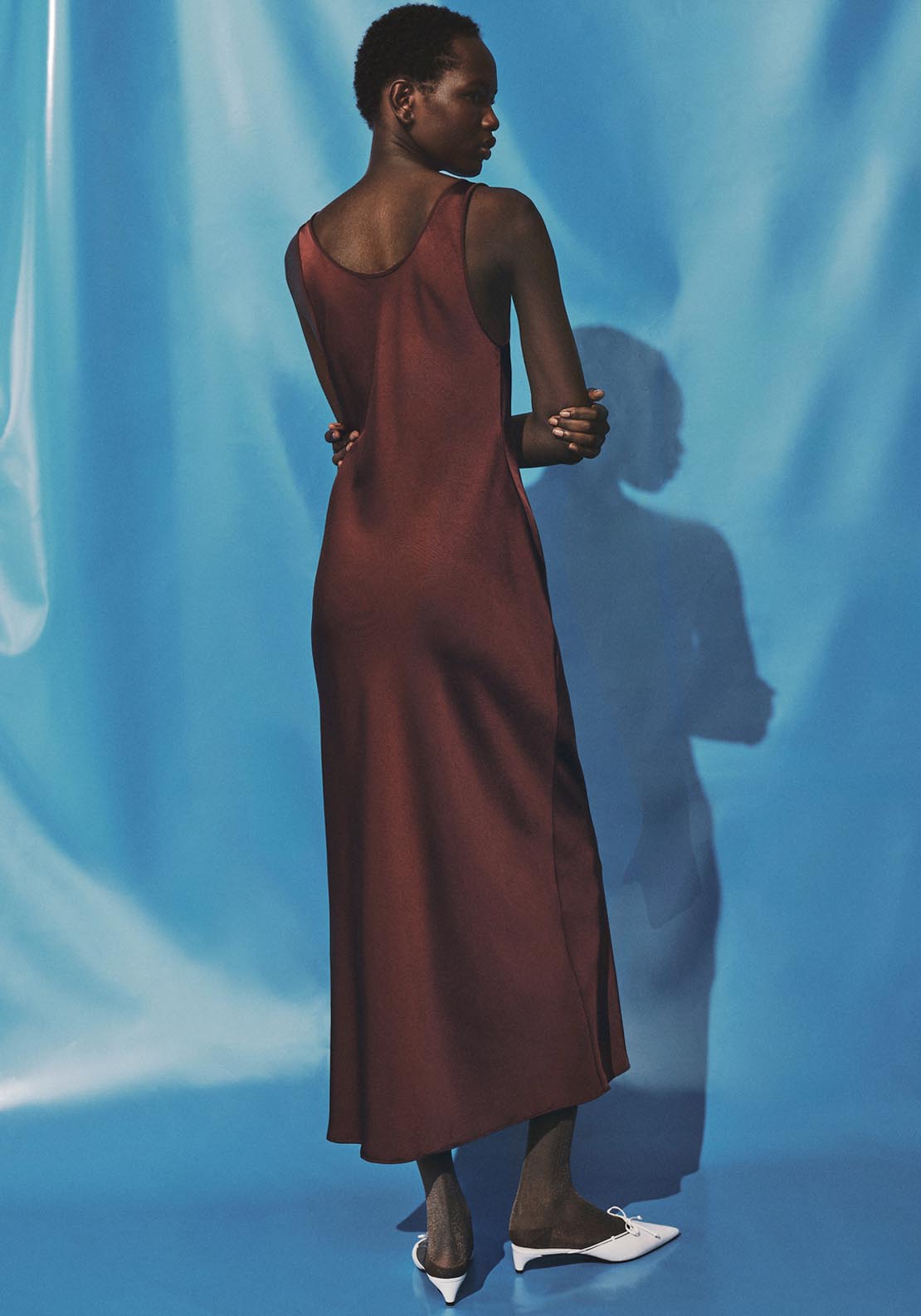 Mango Satin Dress With Low Cut Neckline - Brown 2 Shaws Department Stores