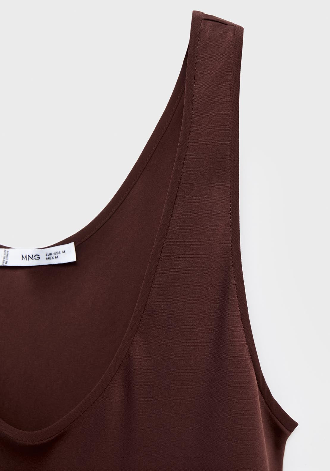 Mango Satin Dress With Low Cut Neckline - Brown 5 Shaws Department Stores
