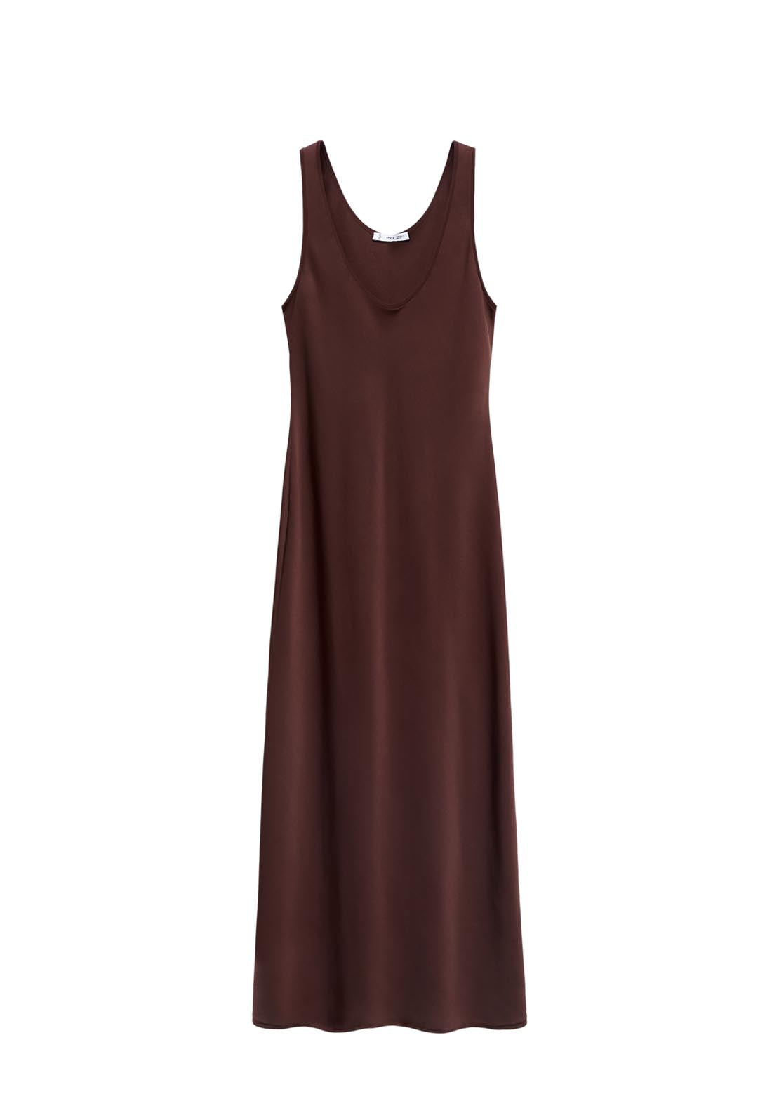 Mango Satin Dress With Low Cut Neckline - Brown 7 Shaws Department Stores