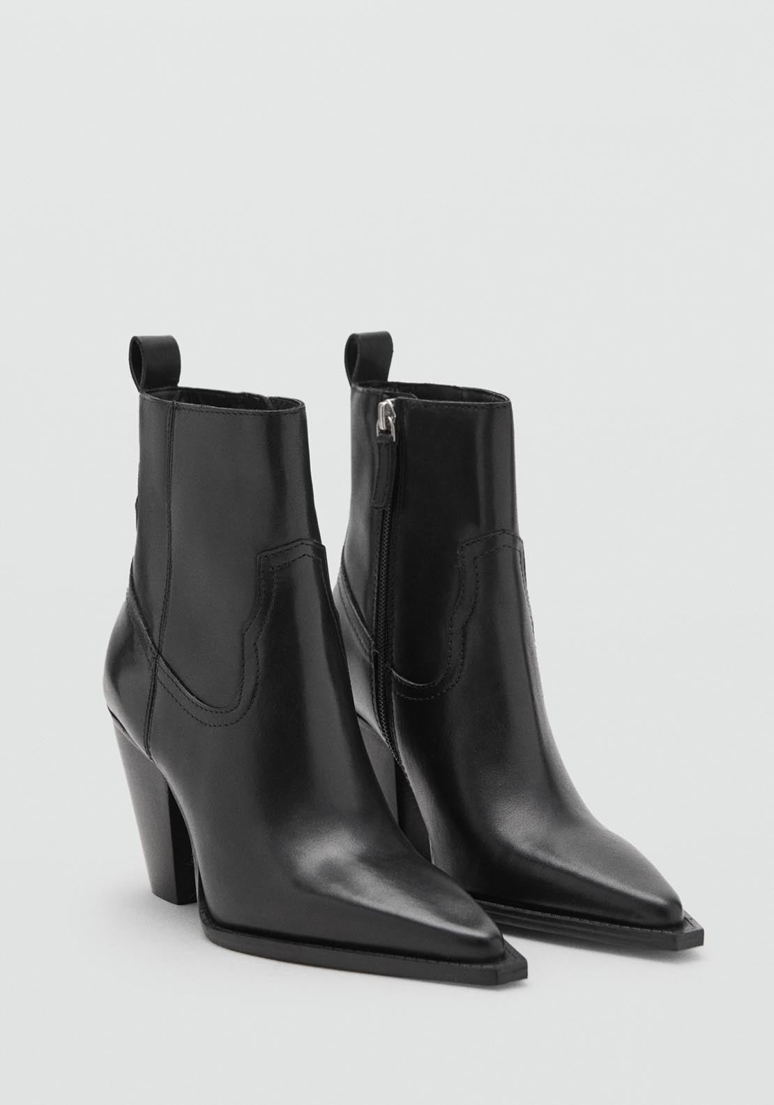 Mango Leather Ankle Boots With Block Heel - Black 2 Shaws Department Stores