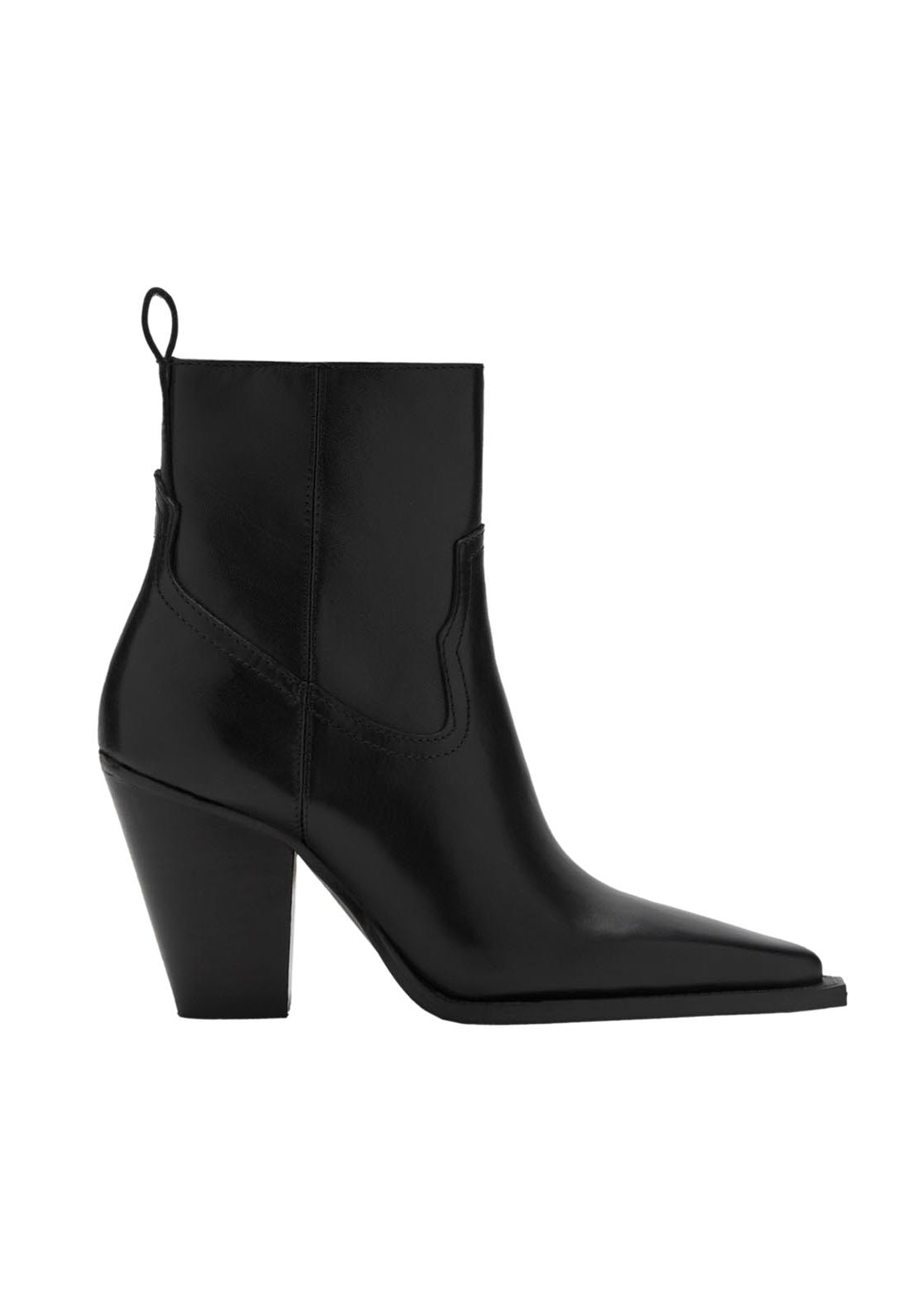 Mango Leather Ankle Boots With Block Heel - Black 1 Shaws Department Stores
