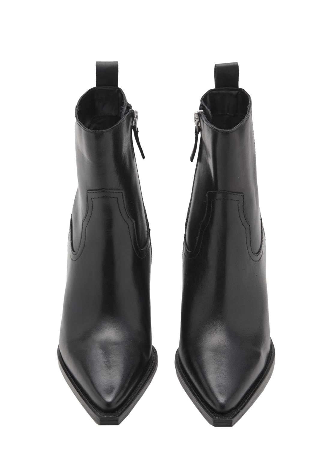 Mango Leather Ankle Boots With Block Heel - Black 4 Shaws Department Stores
