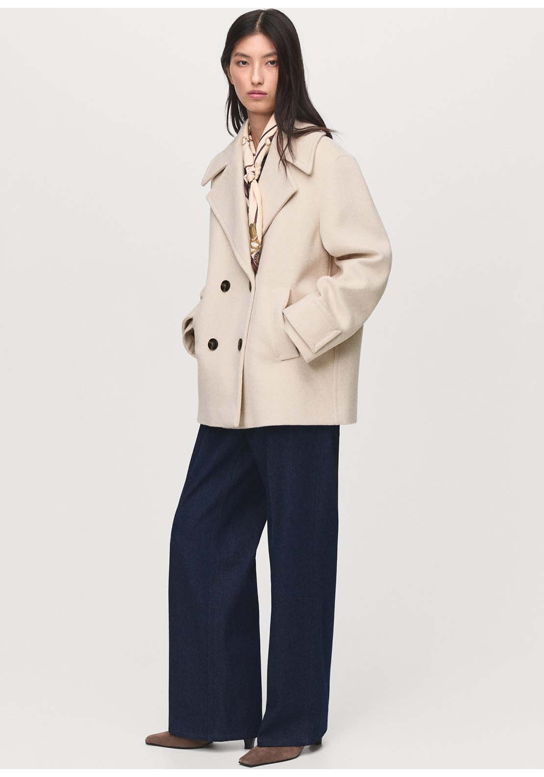 Double Breasted Wool-Blend Coat - Grey