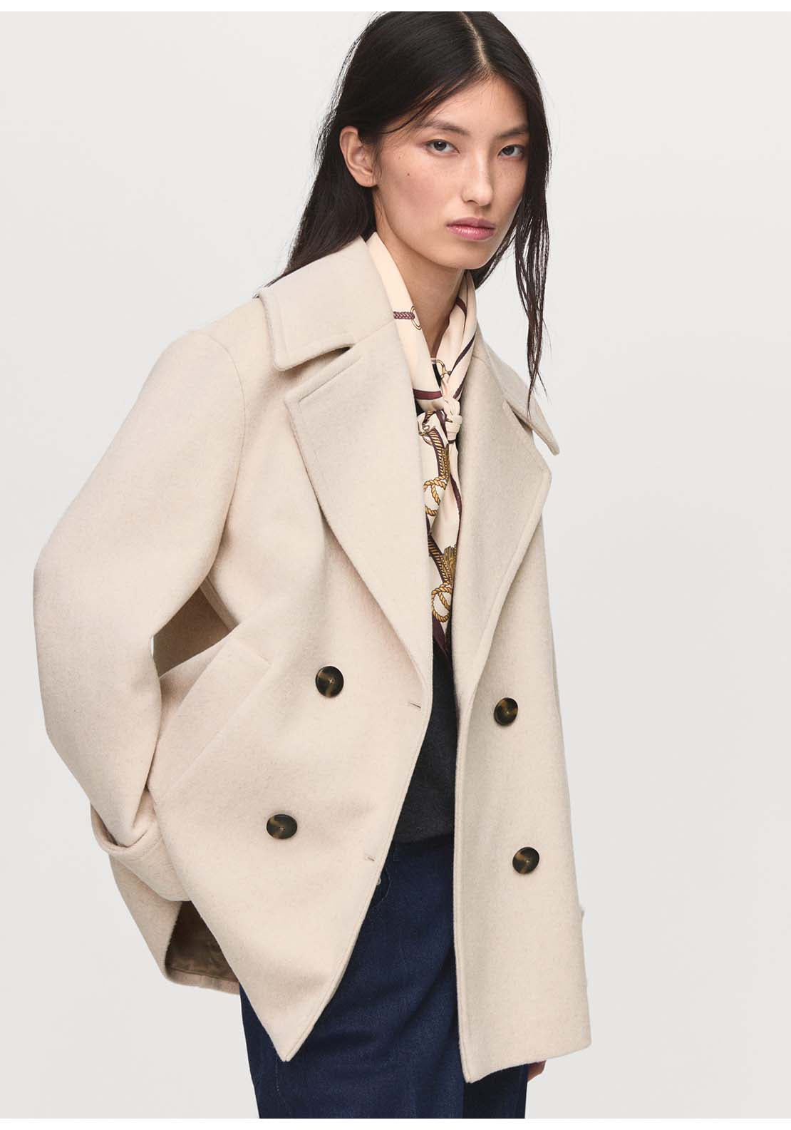 Double Breasted Wool-Blend Coat - Grey