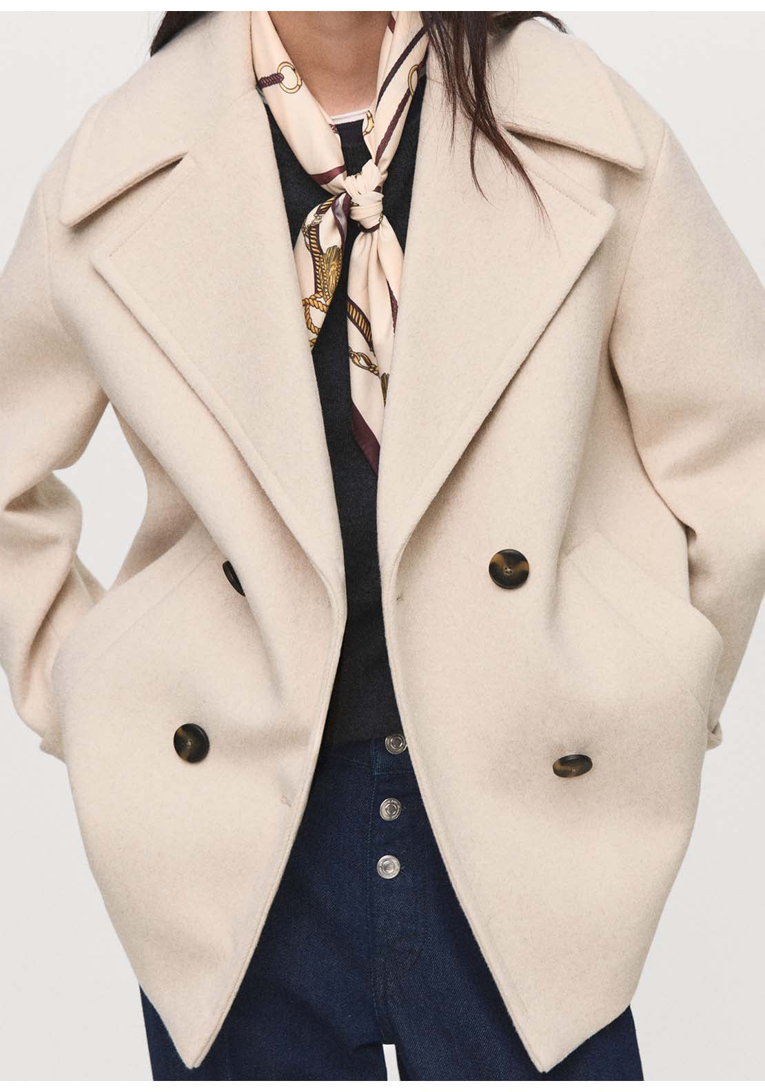 Double Breasted Wool-Blend Coat - Grey