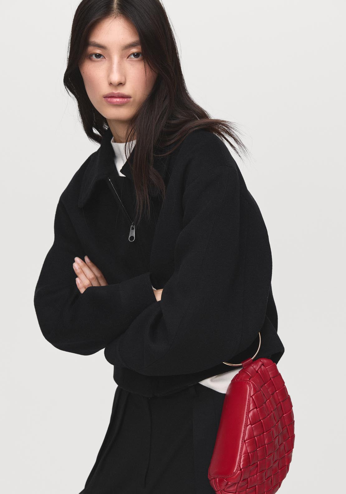 Mango Wool Bomber Jacket - Black 1 Shaws Department Stores