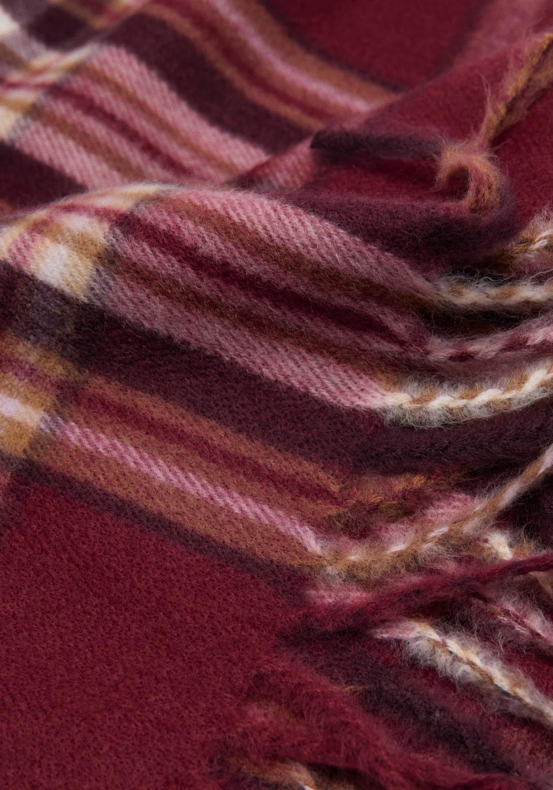 Mango Check Scarf With Fringed Ends - Red 2 Shaws Department Stores