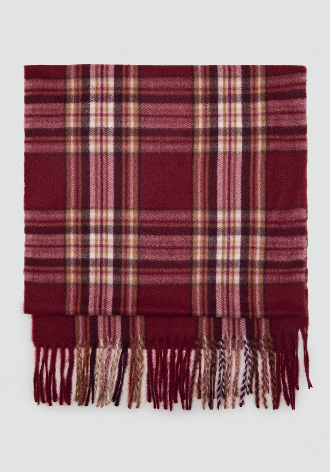 Mango Check Scarf With Fringed Ends - Red 1 Shaws Department Stores
