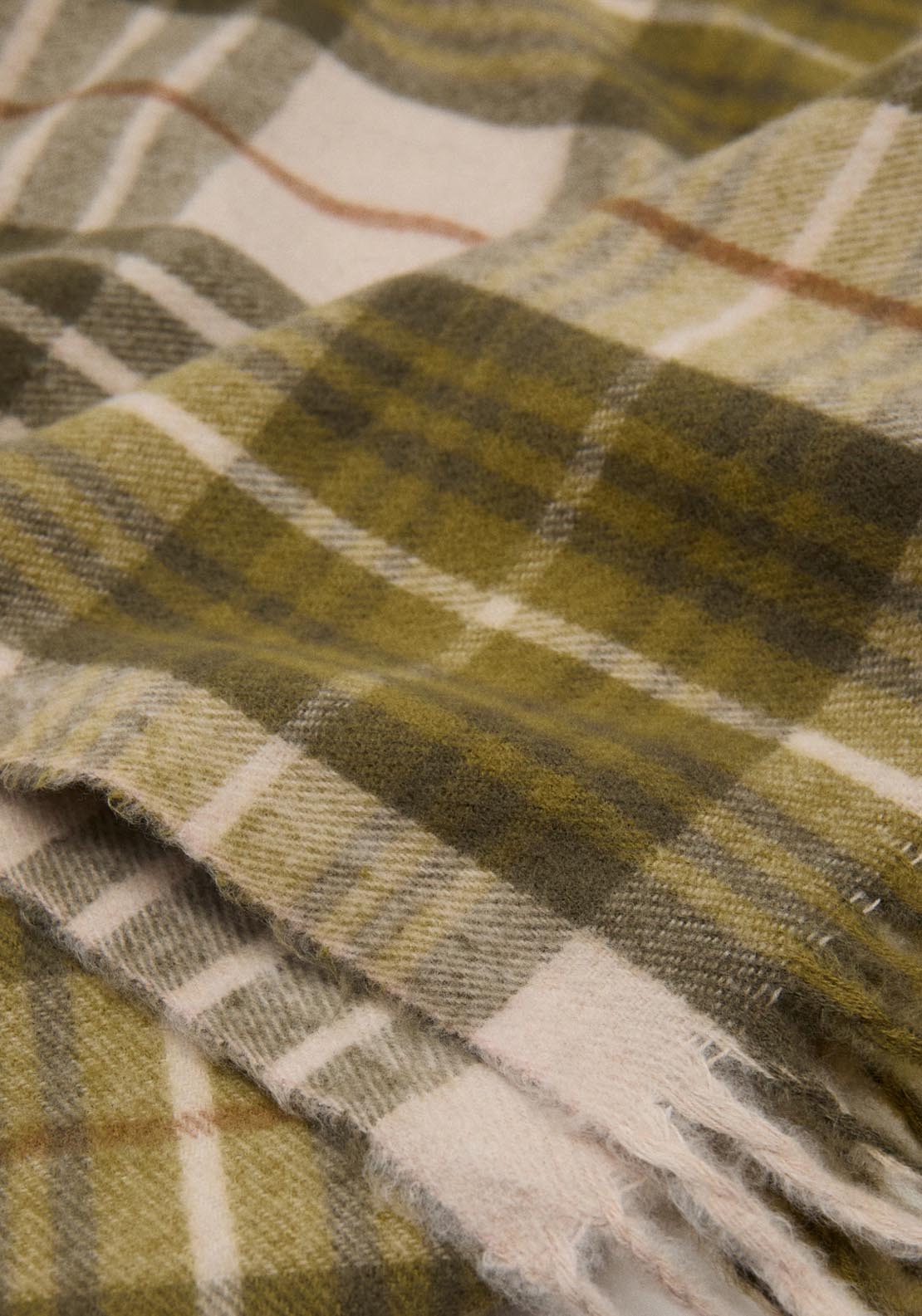 Mango Check Scarf With Fringed Ends - Beige / Green 2 Shaws Department Stores