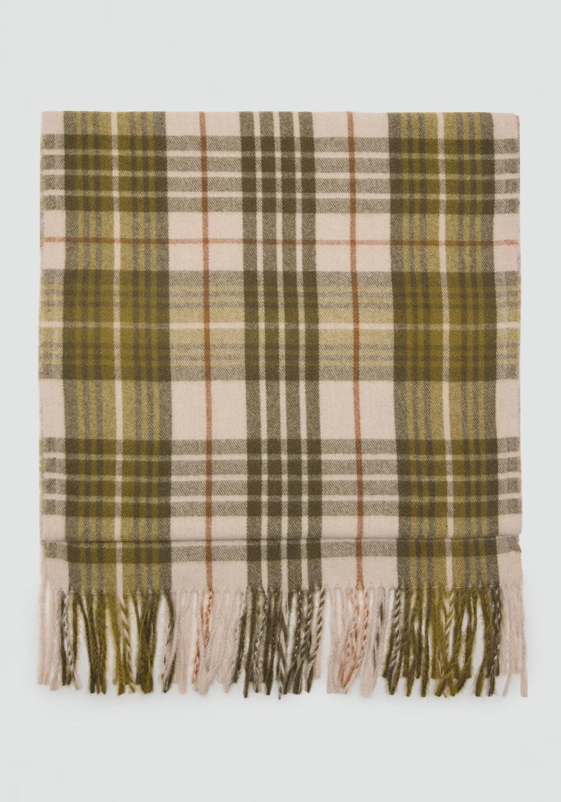 Mango Check Scarf With Fringed Ends - Beige / Green 1 Shaws Department Stores