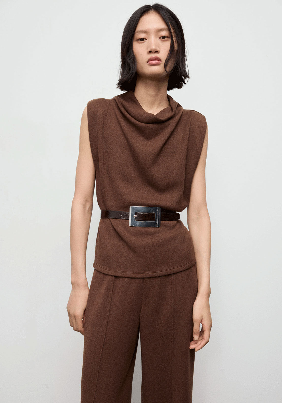 Seam Detail Straight Fit Trousers - Brown