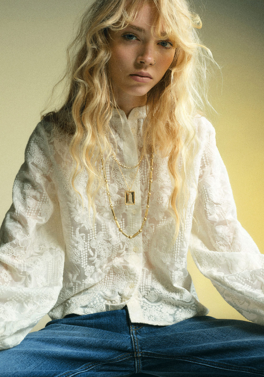Embroidered Lyocell Blouse - Cream
