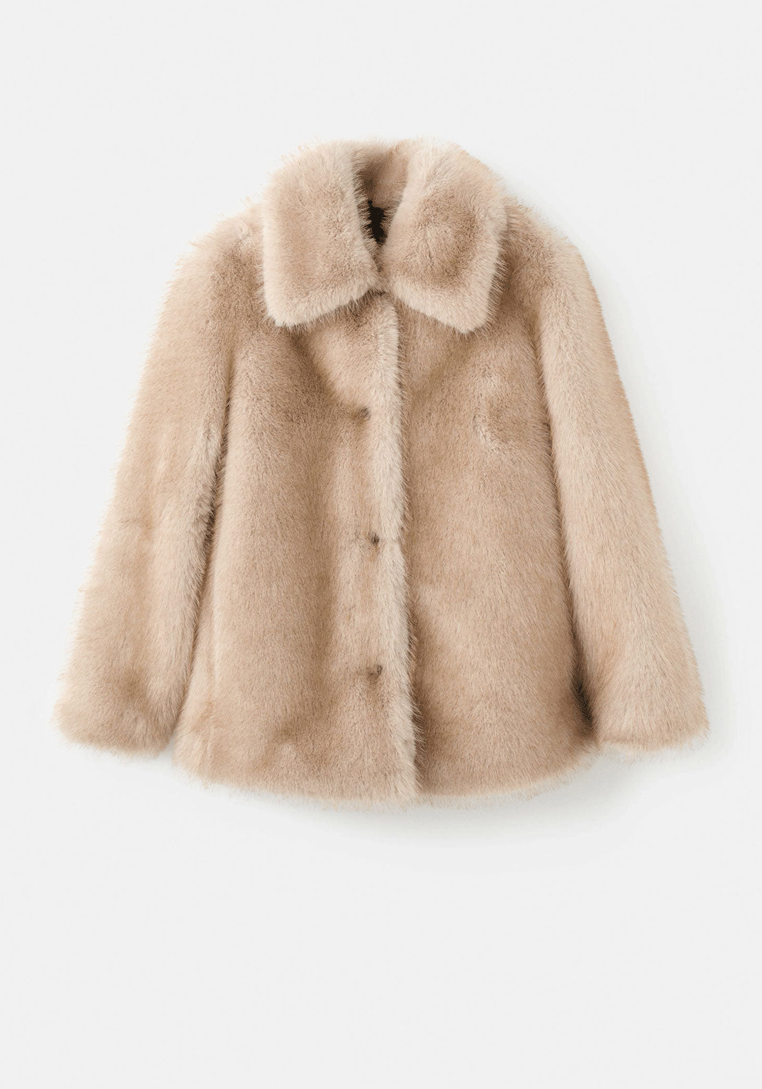 Fur Effect Coat With Buttons - Cream