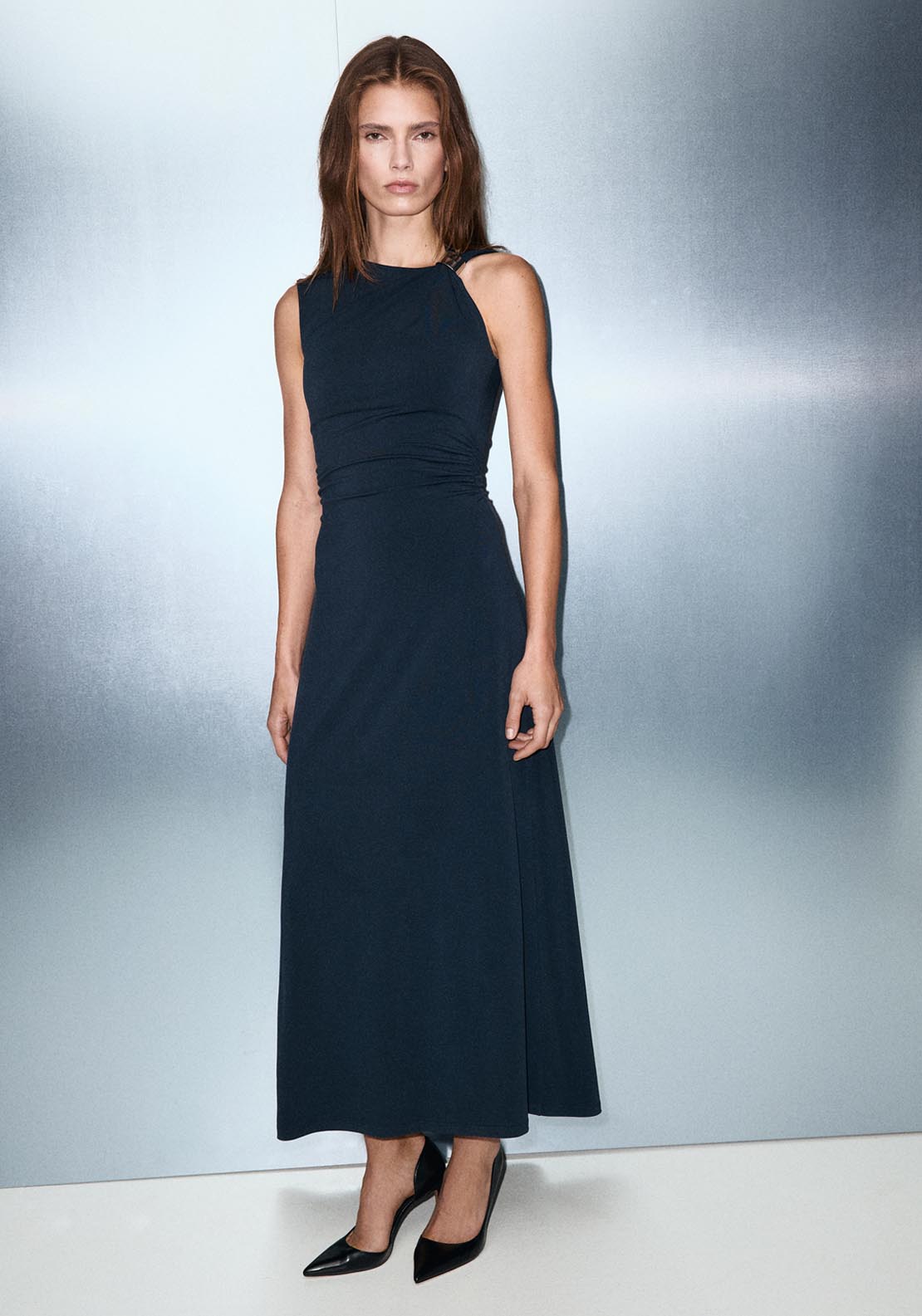 Mango Fitted Dress With Metal Detail - Blue 1 Shaws Department Stores