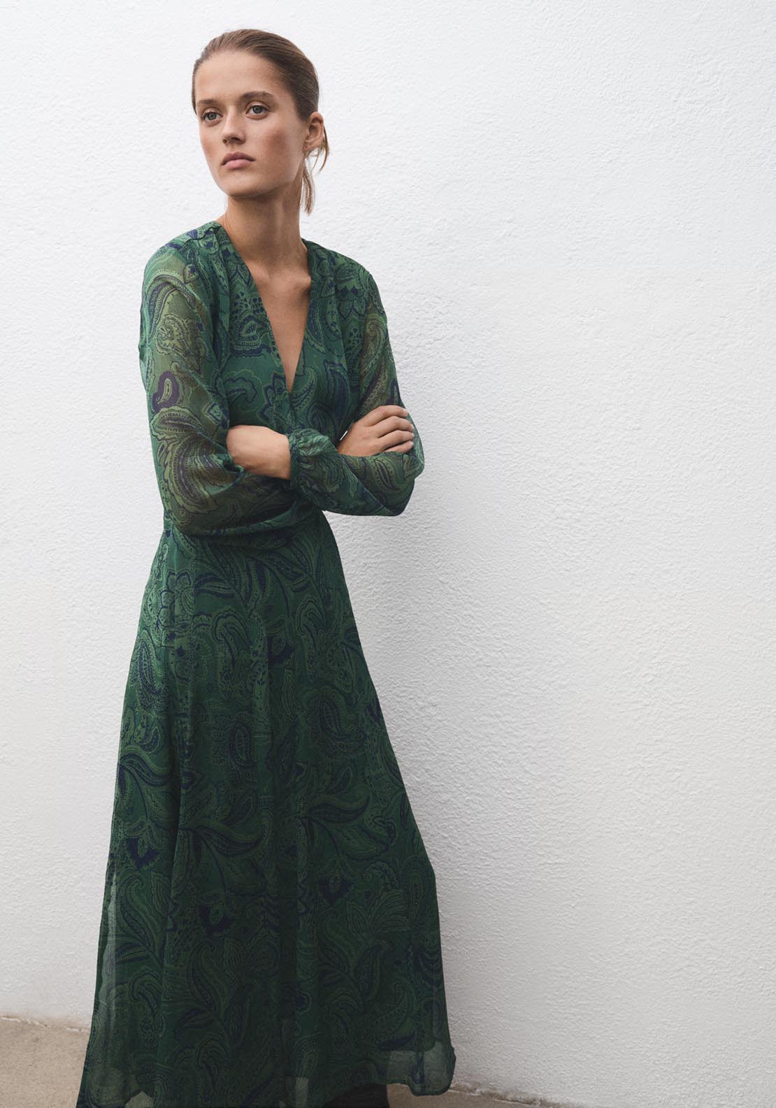 Mango Printed Dress with Belt - Green 3 Shaws Department Stores