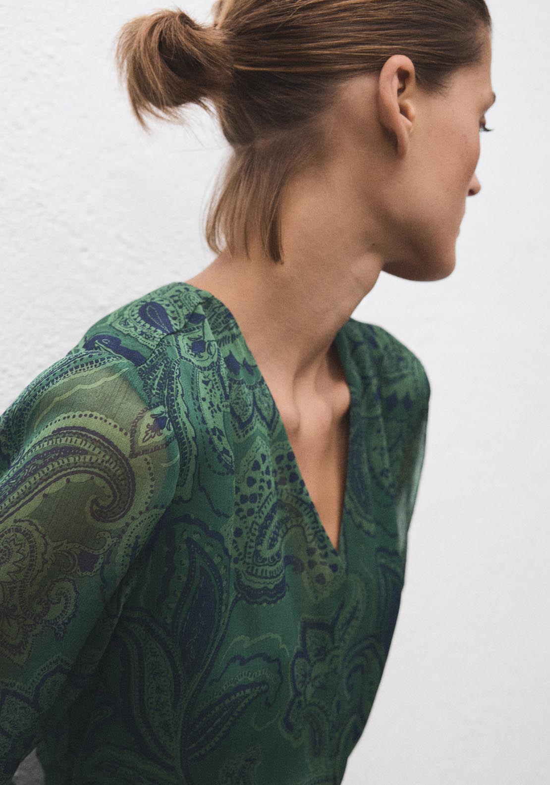Mango Printed Dress with Belt - Green 4 Shaws Department Stores